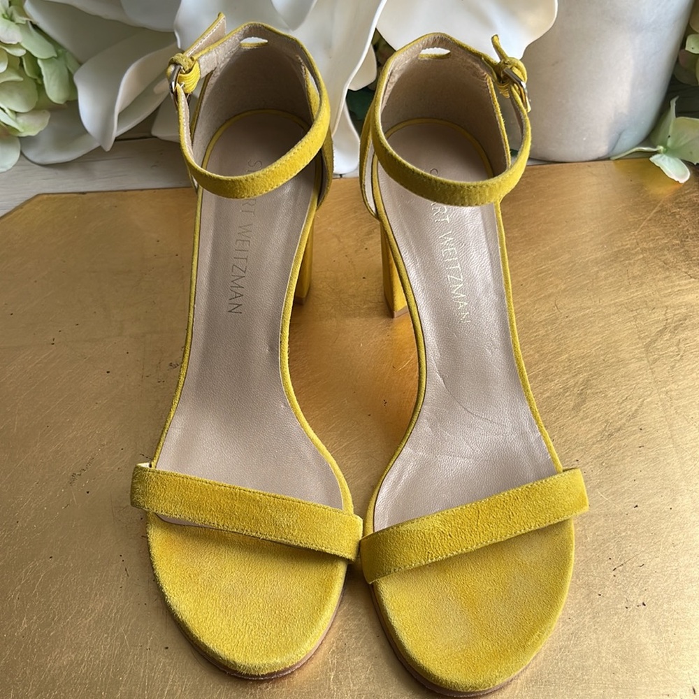 Stuart Weitzman NearlyNude Yellow Suede Heels